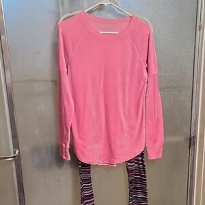 Pink Long Sleeve Top with Striped Leggings